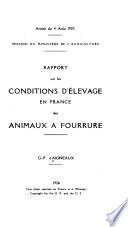 Rapport sur les conditions d'élevage en France des animaux à fourrure