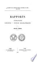 Rapports, fondations, concours, notices, biographiques