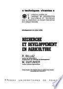 Recherche et developpement en agriculture