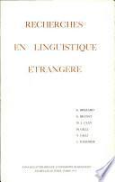 Recherches En Linguistique Etrangere 1