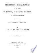 Recherches généalogiques sur les comtés de Ponthieu, de Boulogne, de Guines et pays circonvoisins