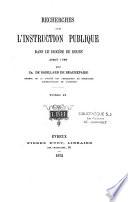 Recherches sur l'instruction publique dans le diocèse de Rouen avant 1789