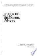 Recherches sur la philosophie des sciences