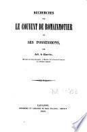 Recherches sur le couvent de Romainmotier et ses possessions