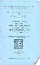 Recherches sur les peintres-verriers parisiens de la Renaissance