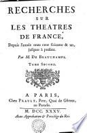 RECHERCHES SUR LES THEATRES DE FRANCE
