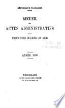 Recueil des Actes Administratifs de la Préfecture de Seine-et-Oise