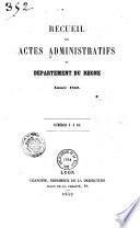 Recueil des actes administratifs - Rhône, Préfecture