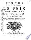 Recueil des pieces qui ont remporté les prix de l'Académie royale des sciences