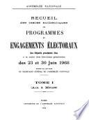 Récueil des textes authentiques des programmes et engagements électoraux des députés proclamés élus à la suite des élections générales
