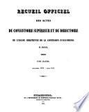 Recueil officiel des actes du Directoire du Consistoire général de la Confession d'Augsbourg ...