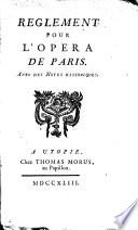 Reglement pour l'opera de Paris