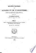 Relations politiques des Pays-Bas et de l'Angleterre, sous le règne de Philippe II