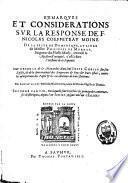 Remarques et considérations sur la response de Nicolas Coeffeteau au livre de Philippes de Mornay, intitulé