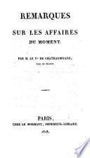 Remarques sur les affaires du moment