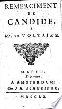 Remerciment De Candide A Mr. De Voltaire