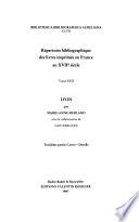 Répertoire bibliographique des livres imprimés en France au XVIIe siècle: Lyon