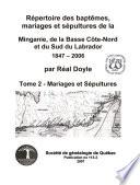 Répertoire des baptêmes, mariages et sépultures de la Minganie, de la Basse Côte-Nord et du sud du Labrador, 1847-2006: Mariages et sépultures