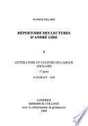Répertoire des lectures d'André Gide: Littérature et culture de langue anglaise (2 v.)