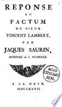 Réponse au factum du S. Vinc. Lambert