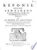 Réponse au Livre intitulé Sentimens de quelques Theologiens de Hollande sur l'Histoire Critique du Vieux Testament