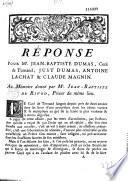 Réponse pour Me Jean-Baptiste Dumas, Curé de Ternand, Just Dumas, Antoine Lachat et Claude Magnin. Au Mémoire donné par Me Jean-Baptiste de Rivod, Prieur du même lieu. Signé Guillin le jeune, Avocat