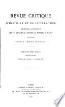 Revue critique d'histoire et de littérature, recueil hebdomadaire ...