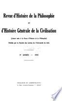 Revue d'histoire de la philosophie et d'histoire générale de la civilisation