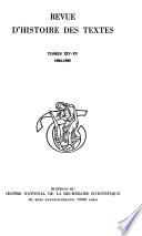Revue d'histoire des textes