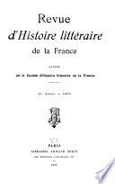 Revue d'histoire littéraire de la France