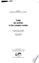 Revue d'histoire littéraire de la France, table des articles et des comptes rendus