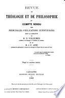 Revue de théologie et de philosophie et compte-rendu des principales publications scientifiques