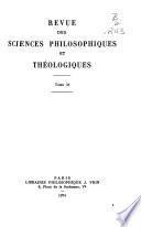 Revue des sciences philosophiques et théologiques