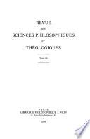 Revue des sciences philosophiques et théologiques