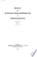 Revue des sciences philosophiques et théologiques