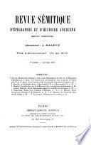Revue sémitique d'épigraphie d'historie ancienne