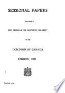 Sessional Papers of the Parliament of the Dominion of Canada