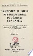 Signification et valeur de l'interprétation de l'écriture chez Spinoza