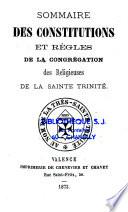 Sommaire des constitutions et règles de la congrégation des religieuses de la Sainte Trinité