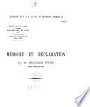 Succession de S.A.R. le Duc de Brunswick, Charles II. Tribunal civil de la Seine (4e Chambre) Les héritiers de Civry contre la ville de Genève... (Pièce n° 730) : Mémoire et déclaration de Me Siegfried Weiss avocat, docteur en droit