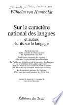 Sur le caractère national des langues et autres écrits sur le langage