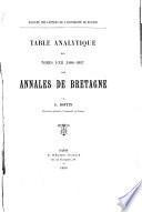Table analytique des tomes I-XII (1886-1897) des Annales de Bretagne