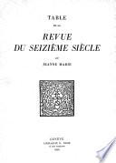 Table de la “Revue du Seizième siècle”