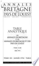 Table des Annales de Bretagne et des Annales de Bretagne et des pays de l'Ouest