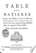TABLE DES MATIÉRES