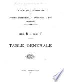 Table générale de l'inventaire de la série B (tome 1)