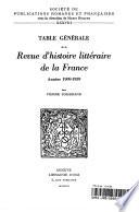Table générale de la Revue d'histoire littéraire de la France