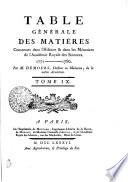 TABLE GÉNÉRALE DES MATIERES Contenues l'Histoire & dans les Mémoires de l'Académie Royale des Sciences. 1771-1780