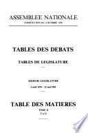Tables des débats, tables de Législature
