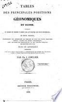 Tables des principales positions géonomiques du globe, recueillies et mises en ordre ... par Ph. J. Coulier ..